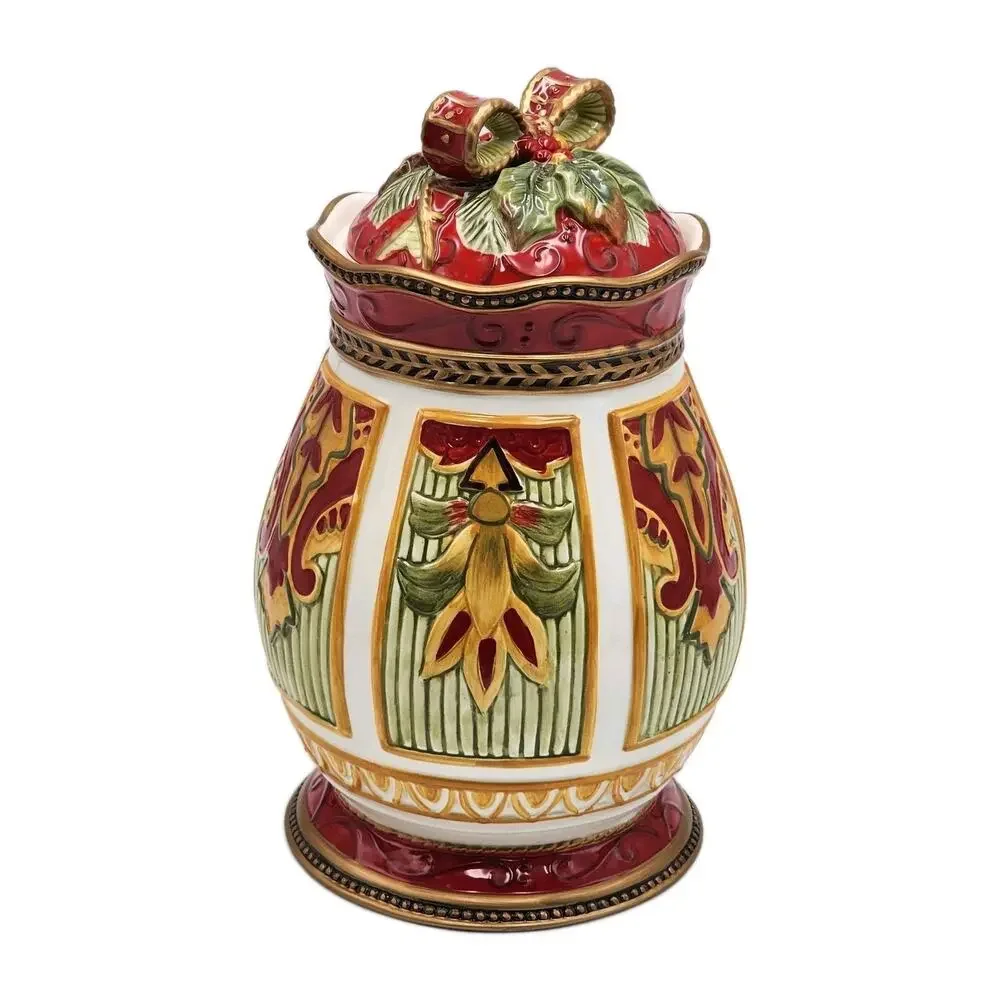 Fitz and Floyd Damask Holiday Cookie Jar LIMITED EDITION 10.5